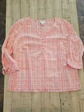 Liz Claiborne Pink Plaid Button-Front Blouse